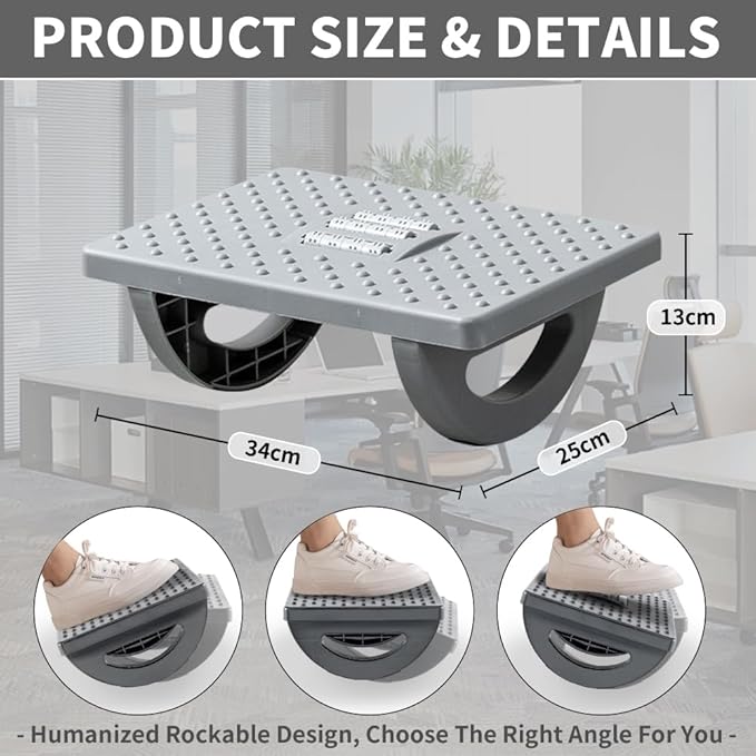 Foot Rest for Under Desk at Work - Ergonomic Foot Stools for Under Office Desk - Rocking Footrest with Roller Massager - Leg Rest for Chair, Computer Gaming - Promote Leg Circulation(Gray)