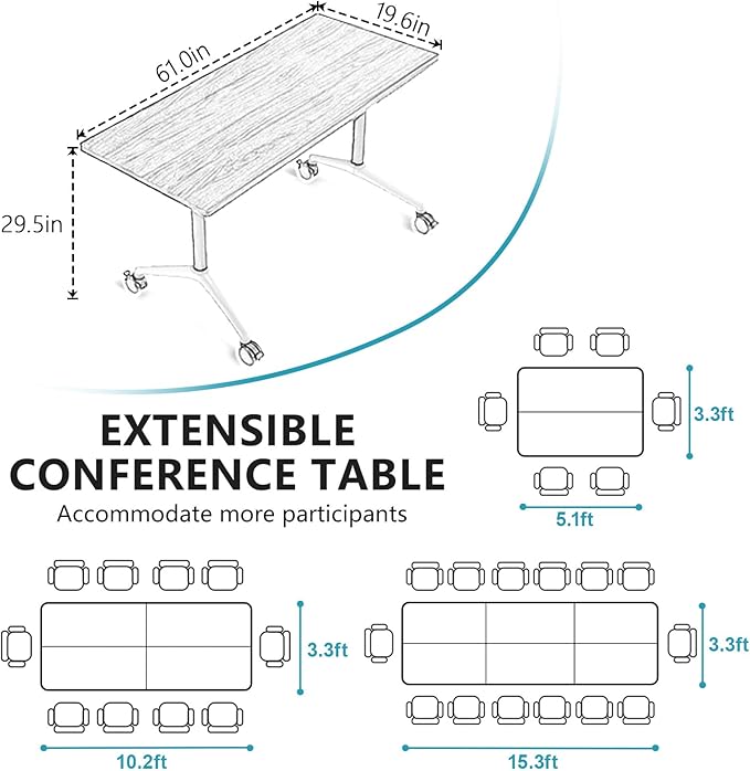 Conference Room Table, Folding Conference Tables,Thicken Grey Tabletop,Flip Top Wooden Seminar Meeting Room Table for Conference Room Offices (10, Black+White, 61.0“)