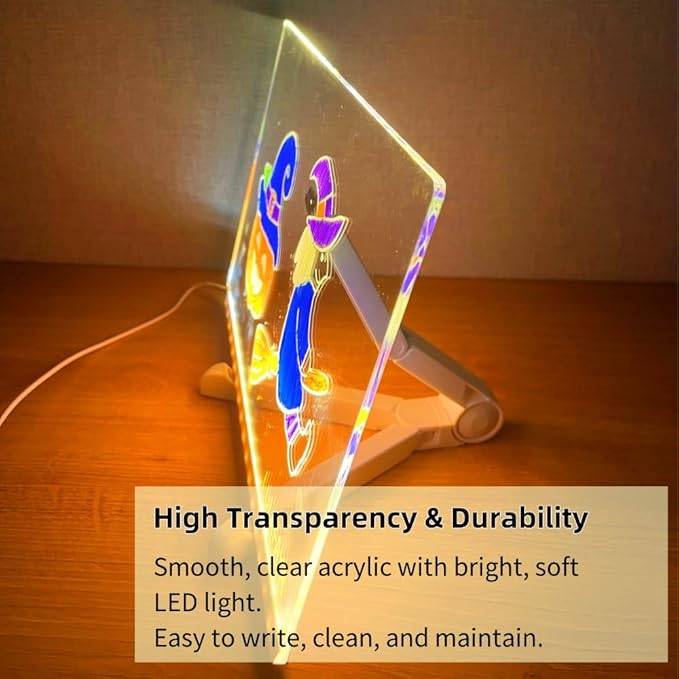 Acrylic Led Dry Erase Board - Creative Rewritable Message Board - Led Color Note Board with Stand - Light up Board to Write on as a Glow Memo Board Note with 7 Pen - Free Eraser Easy to Clean