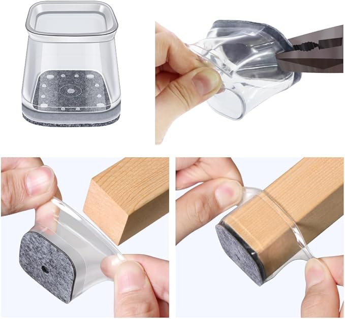 BUMACO Chair Leg Floor Protectors Square Chair Leg Protectors for Hardwood Floors Silicone Pads Covers to Protect Floors (Clear-Square S Fit 3/4" ~ 1")