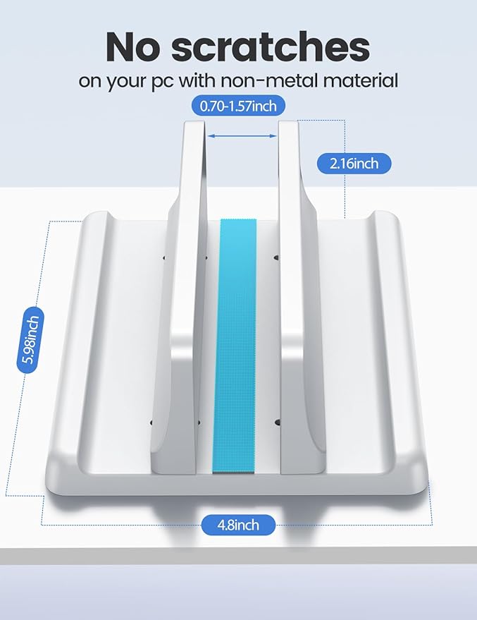 Vaydeer Vertical Laptop Stand Holder Plastic Adjustable Desktop Notebook Dock Space-Saving 3 in 1 for All MacBook Pro Air, Mac, HP, Dell, Microsoft Surface, Lenovo, up to 17.3 inches (White)