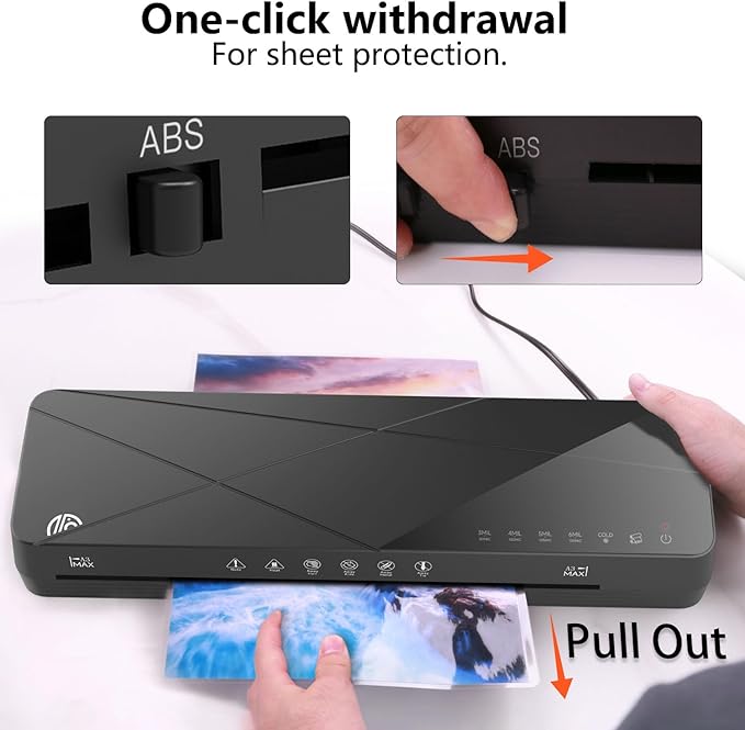 Crenova Laminator Machine 13 inch, Laminating Machine with 50 Laminating Sheets 60s Quick Warm Up Auto-Off, 6 in1 Lamination Machine ABS Jam Free for Home Office School, Black