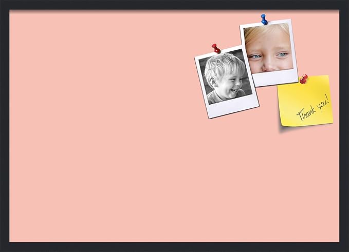 PinPix 34x24 Inch Cork Bulletin Board. This Decorative Framed Pin Board Comes with Pink Pastel Design and a Satin Black Frame. Ideal for Home Office Decor or Message Board (PinPix-1813)