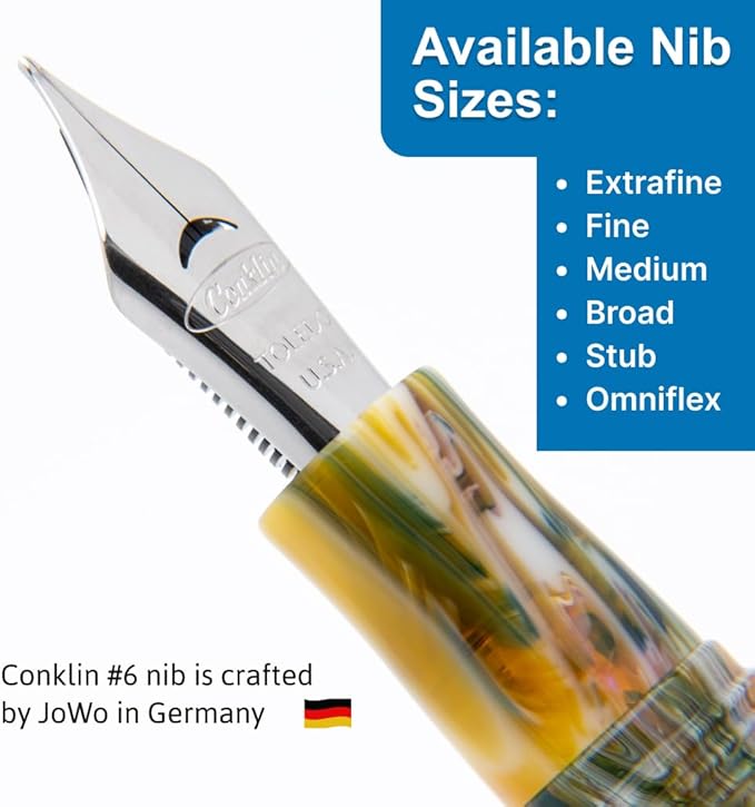 Conklin 1898 Fountain Pen, Misto Green - Stub Nib | Unique Resin Blend Pen with Luxury Design | JoWo Stainless Steel Nib Made in Germany | Ideal Gift for Pen Lovers