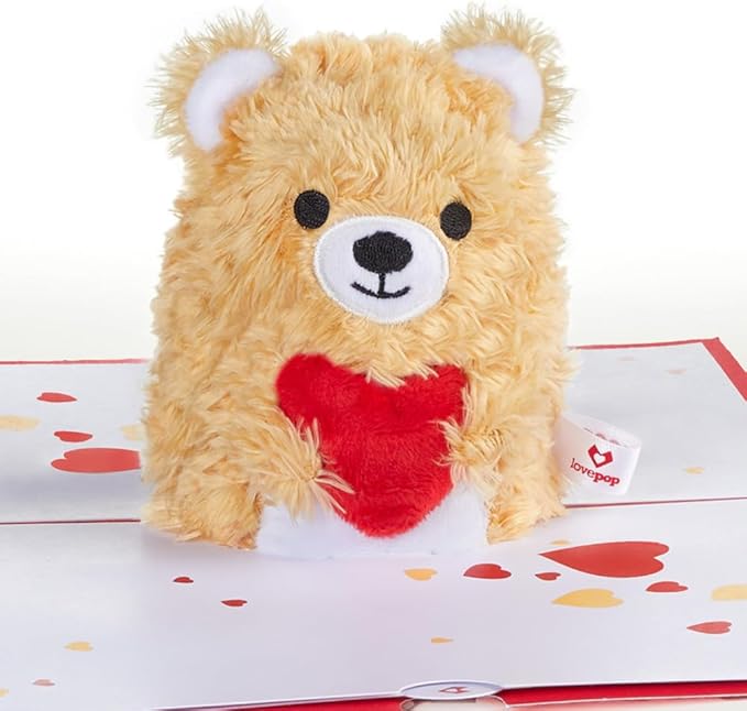 Lovepop Plushpop Soft Animal Pop-Up Card for Her and Him - 3D Bear Everyday Greeting Card for Boys, Girls, Men, Women - Love You - 6" x 8" Card - Brown