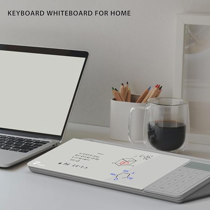 TOWON Desktop Glass Whiteboard with Basic Calculator, 12 Digit LCD Display, Desk Organizers with Accessories for Office, Home, School Supplies, Storage with Dry Erase Board Surface, Gray, 18'' x 6''