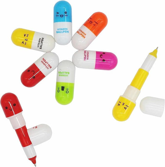 40pcs Vitamin Pill Ballpoint Pen Cute Cartoon Retractable Ball Pen Smiling Face Ball Pen For Kids (Random Color)