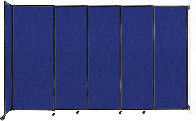 Wall-Mounted Sliding StraightWall Room Divider | Adjustable Widths | Locking Wheels | Room Separator | Up to 11'3" Wide x 6'10" Tall Royal Blue Fabric Panels