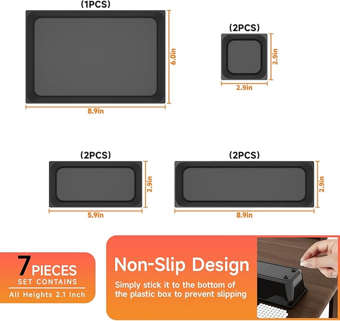 7 Pcs Plastic Drawer Organizer Set,4 Size Small Storage Containers for Organizing Jewelry,Utensil,Junk,Tea,Makeup,Shallow Drawer Organizers Tray Suitable for Office,Desk,Bathroom,Vanity,Kitchen,Black