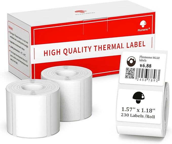 Phomemo Labels - Sticker Thermal Label for M110/M100/M108/M120/M220/M221/M120/M200 Label Printer, 1.57"x1.18"(40x30mm),Phomemo M110 M100 Labels, 690 Labels/3Roll, Square, Black on White