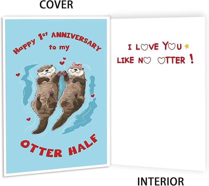 Happy 1st Anniversary Card Gift for Husband,Wife,First Anniversary Card for Boyfriend or Girlfriend,Romantic One Year Wedding Anniversary Card for Women Men Him Her