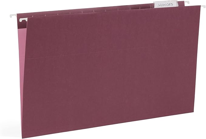 25 Blue Summit Supplies Colored Hanging File Folders Legal Size, Assorted Jewel Tone Colors, Legal Size Hanging File Folders with Plastic Tabs and Inserts, Durable 11pt Paper