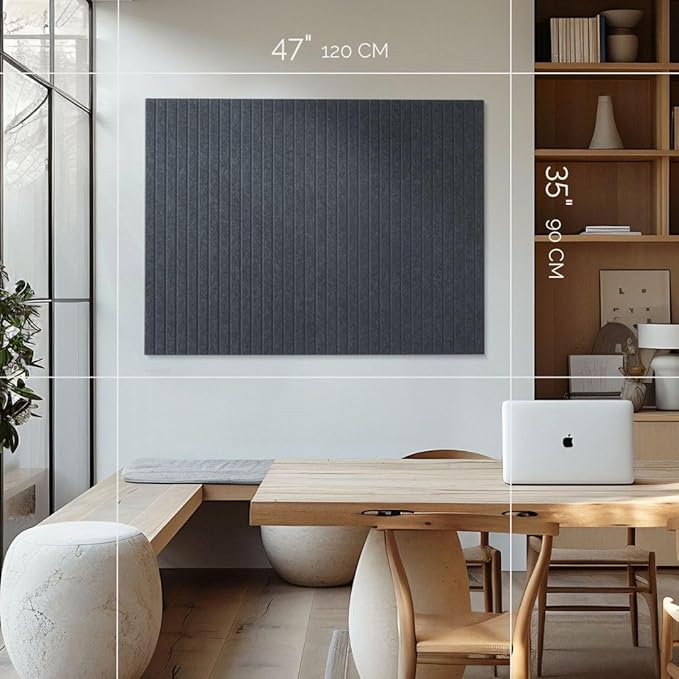 Large Cork Board for Office Black Felt Board Alternative - Slat Wall Paneling, Felt bulletin board tiles for office wall decor, Push pin board Wall organizer for office-12-Pack (Charcoal Gray)