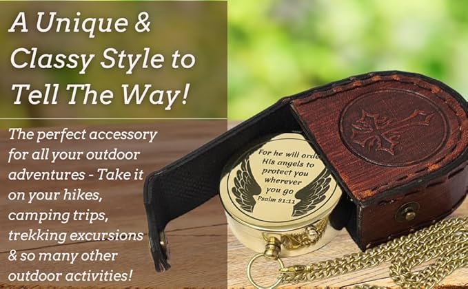 Brass Compass Engraved with Religious Scripture Verse - Ideal Gift for Son, Grandson, Daughter - Perfect for Baptism, Communion, Church and Graduation Day Present