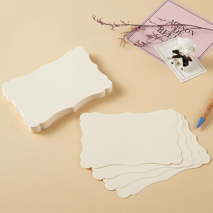 50 Pack Blank Kraft Cards Cardstock Thick Paper Brown Greeting Cards for DIY Gift Card Menus, Baby Shower and Wedding Invitations (Cream, 4x6IN)