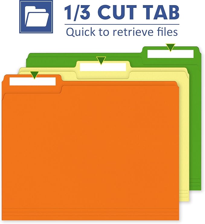 File Folder, PANDRI 120 Pack Colored File Folder, 1/3 Cut Tab, Letter Size, Assorted 12 Colors Filing Folder for Office School Business
