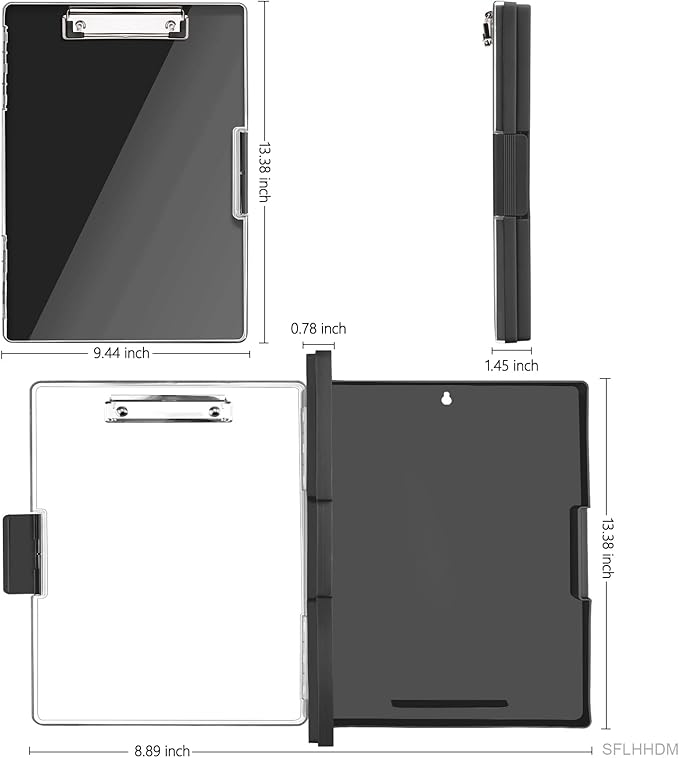 Clipboard with Storage,Heavy Duty Clip Boards 8.5x11 with 2 Storage Case,Clear Visible Top Panel Storage Clipboards,Side Opening Clip Boards,Nursing Clipboard Folder Case for Office Supplies-Black