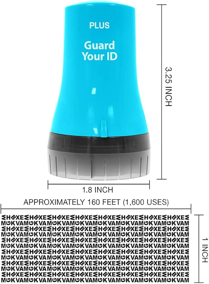 Wide Advanced Security Roller by Guard Your ID, Easy-to-Use Mess-Free Identity Protection Stamp (3-Pack, Mixed Colors: Turquoise, Green, White)