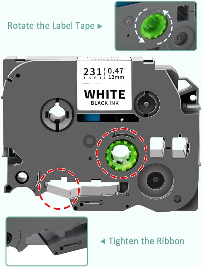 3-Pack 12mm 0.47" Black on White Label Maker Tape Compatible for Brother PTouch Tape 12mm 0.47 White Tze-231 Tz231 Tze Tz 12mm 1/2" Laminated for PT-D210 PT-D202 PT-D220 PTD410 PTD600 PTD400