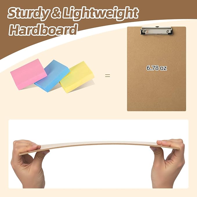 HappyHapi 20 Pack Clipboard 8.5 x 11 Letter Size Clip Boards Bulk, A4 Wooden Hardboard Office Clipboards Pack for Classroom, Work-Meetings, Brown