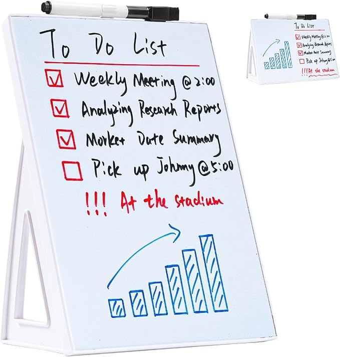 Desktop Dry Erase Board, Small Whiteboard with Stand, A5 Size 8.3 x 5.8 Inches with A Dry Erase Marker