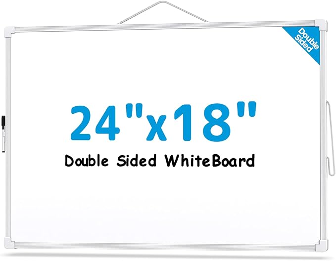 MaxGear White Board for Wall, 24" x 18" Double Sided Dry Erase Board, Magnetic White Board Hanging Whiteboard for Home, School, Office