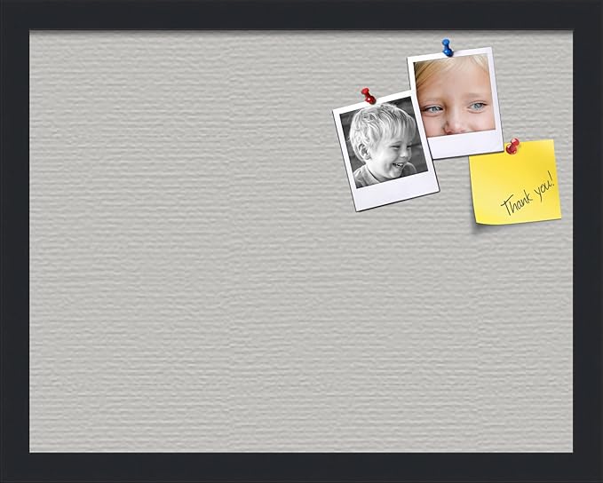 PinPix 18x14 Inch Cork Bulletin Board. This Decorative Framed Pin Board Comes with Light Stone Design and a Satin Black Frame. Ideal for Home Office Decor or Message Board (PinPix-1809)