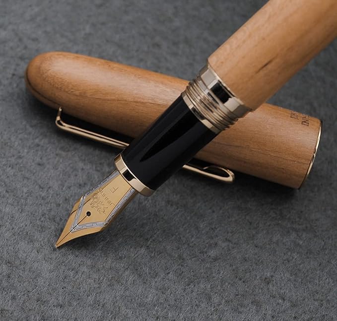 JINHAO 9036 Natural Wood Fountain Pen Handmade Ink Pen (Fine Nib 0.5mm, Cherry Wood)