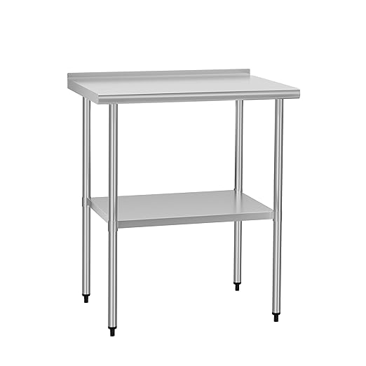 Stainless Steel Table 24 x 30 Inches Metal Prep Table with Backsplash & Adjustable Undershelf, Stainless Table for Commercial Kitchen, Outdoor, Restaurant, Hotel & Garage