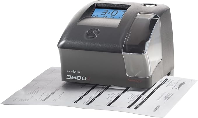 Pyramid Time Systems - 3600SSK1 Smart SiteTime Clock and Document Stamp with SmartSite LED Alignment and Tri-View Window - Includes 125 Time Cards, Time Card Rack, Ribbon, 2 Security Keys