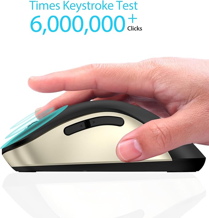 memzuoix 2.4G Wireless Mouse, 1400 DPI Computer Mice with USB Receiver, Portable Wireless USB Battery Powered Cordless Mouse for Laptop, PC, Desktop, 5 Buttons (Black Gold)