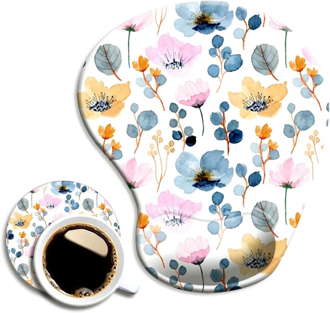 Ergonomic Mouse Pad with Wrist Support and Coaster,Mouse Pads with Non-Slip PU Base for Home Office Working Studying Easy Typing & Pain Relief Blossoming