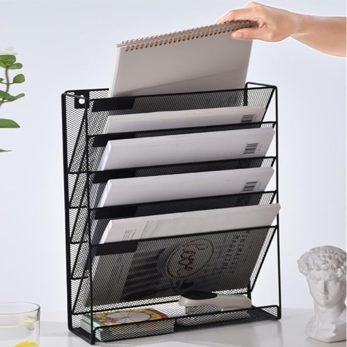 Kuntine.B 6-Tier Wall File Organizer Hanging File Organizer Cubicle Organizer Wall File Holder for Office Home, Black