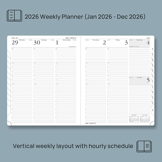 POPRUN 2026 Planner (Large Size 8.5''x 10.5'' Hardcover) - Daily Weekly and Monthly Calendar Agenda 2026 Appointment Book with Hourly Time Slots, Monthly Tabs, 100 GSM - Midnight Green