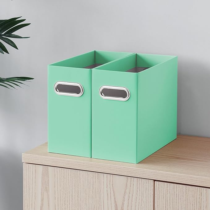 Oterri File Organizer, Small Storage Box, Cardboard File Folder Organizer, Collapsible File Box, Hanging File Organizer for Letter Size, Portable File Box with Handle, Only Box (Mint Green,4 Packs)