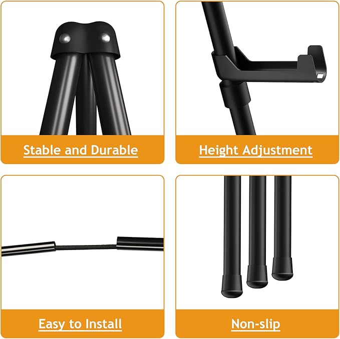 Thicken Display Artist Easel Stands - 63" Instant Tripod Collapsible Portable Floor Easels - Easy Folding Adjustable Art Poster Metal Stands for Display Show, Wedding, Painting - Black 2pack