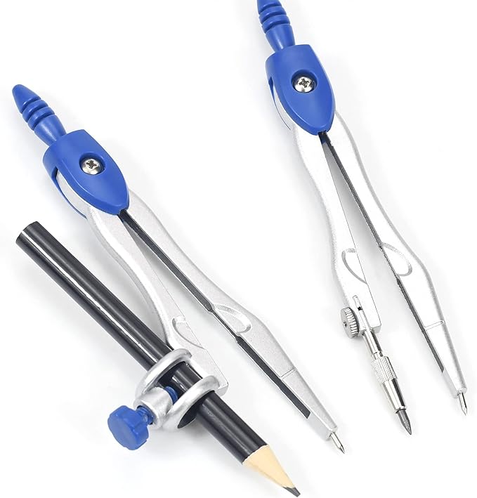 Math Geometry Kit Sets 10 Piece Student Supplies with Shatterproof Storage Box,Includes Rulers,Protractor,Compass,Eraser,Pencil Sharpener,Lead Refills,Pencil,for Drafting and Drawings（Navy blue）