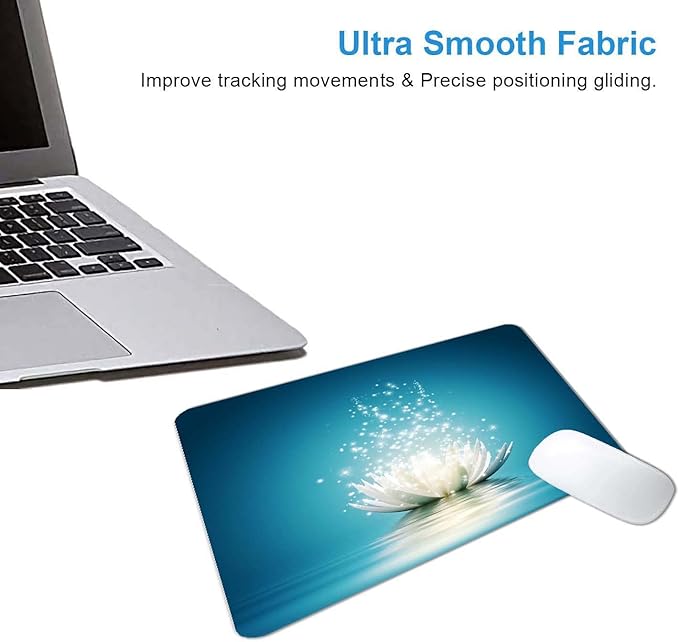 White Lotus Mouse Pad,Cute Floral Mouse pad,Custom Small Mouse Pads with Designs,Portable Office Non-Slip Rubber Base Wireless Mouse Pad for Laptop