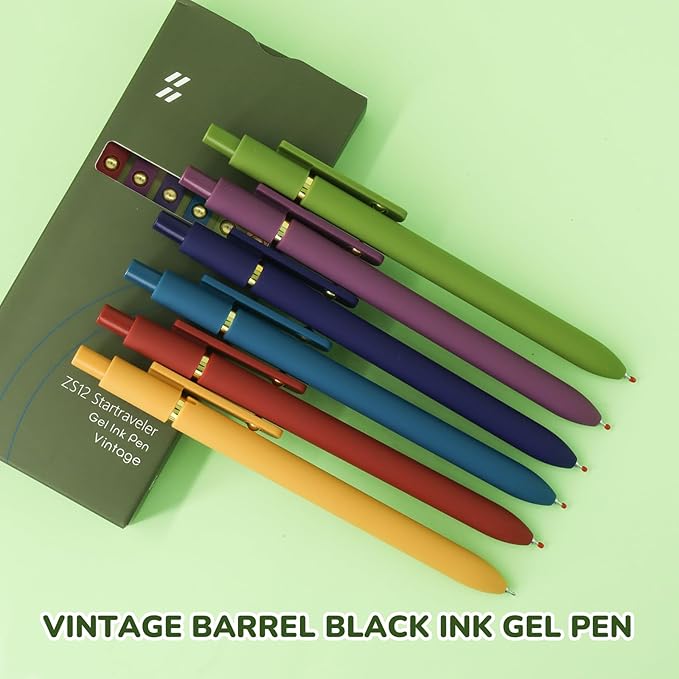 Gel Pens, 6 Pcs Black Ink Pens for Women, 0.5mm Fine Point Smooth Writing Pens, High-End Series Retractable Pens for Journaling Note Taking (6 Pcs Gold Vintage)