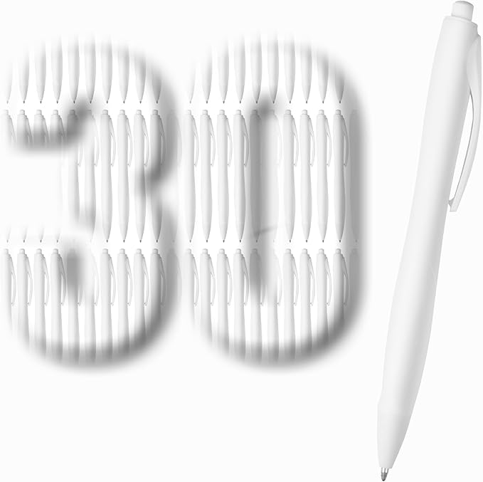 BallPoint Pens, 30 Pack (BLACK Ink),Bulk Pens, White Barrel,Click Pens for Office Home and School, Retractable Ballpoint Pens, Medium Point, 1.00MM (White)