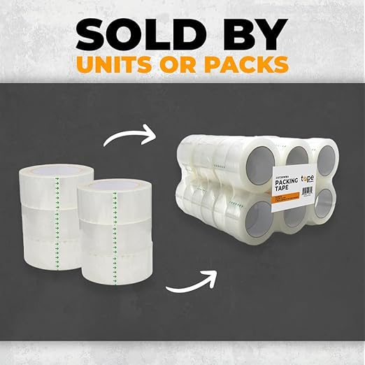 WOD CST20WBA Clear Packing Tape - 2" in. x 60 Yards Per Roll (6 Rolls) - Strong Heavy-Duty Industrial Shipping Box Packaging Tape for Moving, Office, & Storage