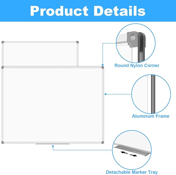 Lockways Large 60" x 40" Magnetic Dry Erase White Board - Wall Mounted Whiteboard with Pen Tray, Aluminum Message Presentation Memo Board for Office & School