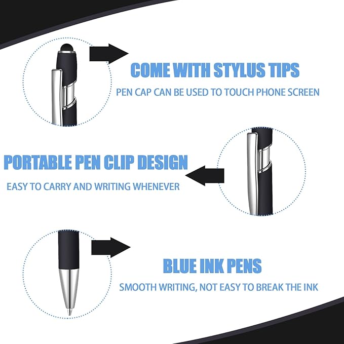 36 Pcs Blue Ink Ballpoint Pen with Stylus 2 in 1 Ballpoint Pen for Touch Screens School Office Coworkers (Black)