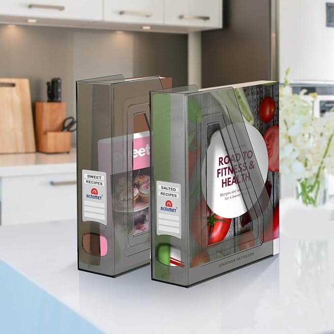 Acrimet Magazine File Holder, Durable Rack, Space-Saving Organizer (Plastic) (Smoke Color) (2 pack)