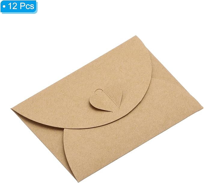 PATIKIL Gift Card Envelopes, 12 Pack Heart Shaped Clasp Small Gift Cards Holder Mini Envelope for Birthdays Weddings, Coffee