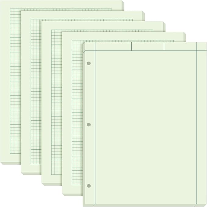 Seajan 5 Pcs Engineering Computation Pad Engineer Pad 8.5 x 11 Inches Engineering Notebook Graph Paper Notebook, 5 Squares Per Inch Evidence Engineering Pad, 100 Sheets/Pack (Green)