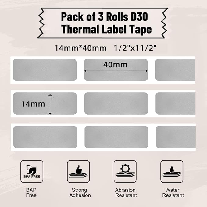 Phomermo D30 Label Maker Tape, Black on Silver Glitter Transparent Label Sticker Thermal Paper Self-Adhesive, 14 x 40mm (1/2" x11/2) 160 Tapes/Roll, 3 Rolls for D30 D35 Q30 Q30S Q31 D30Pro