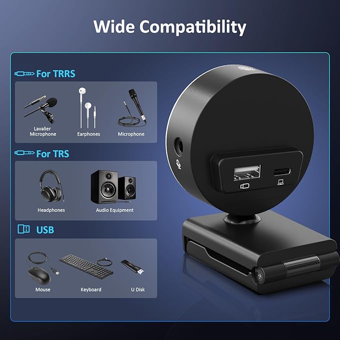 NexiGo N960E Pro 60FPS Webcam with Mic/Headset Jack and Extra USB Port, 1080P Web Camera with Light, Fast AutoFocus, Built-in Privacy Cover, for Zoom Meeting Skype Teams Twitch