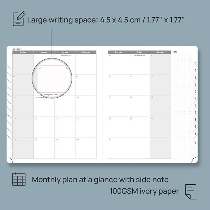 POPRUN Planner 2025-2026 (Large 8.5''x 10.5''), Horizontal Weekly Notebook Jul.2025 - Jun.2026, Academic Appointment Book with Monthly Tabs, Leather Hardcover, Inner Pocket, 100 GSM - Navy Blue