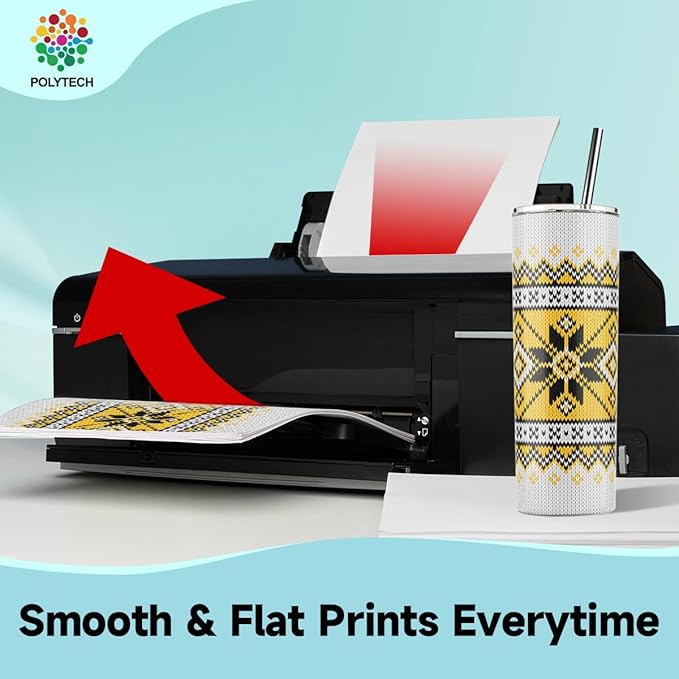 Polytech Sublimation Paper, 8.5x11, 50 Sheets, Heat Transfer Paper for All Sublimiation Blanks, For All Sublimation Printer and Ink, For Tumblers, Magnet Blanks, Ceramic Ornaments, Light T-Shirt,125G